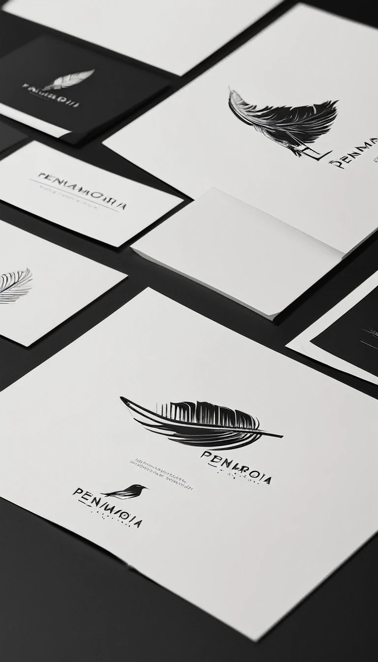 A minimal, modern, simple, cinematic logo design for the brand “Penamemoria". Create a modern, minimalistic, high-quality, logo of a feather-bird
