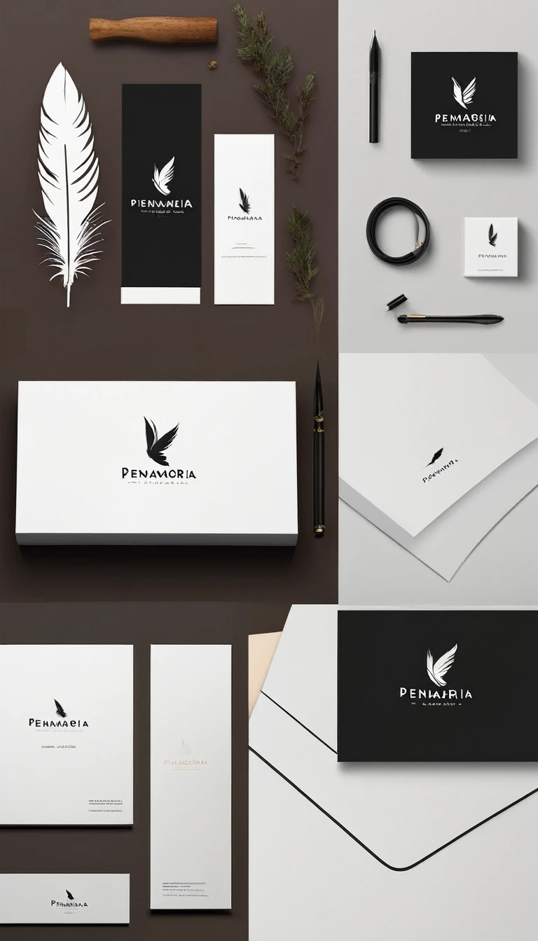 A minimal, modern, simple, cinematic logo design for the brand “Penamemoria". Create a modern, minimalistic, high-quality, logo of a feather-bird
