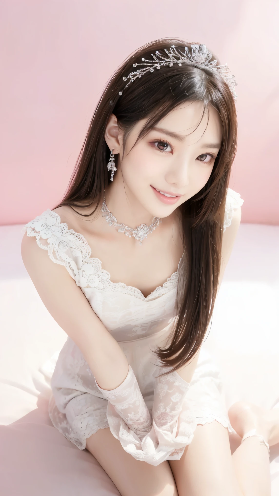 (Highest quality、Tabletop、8K、Best image quality、Award-winning works)、One beautiful bride、(alone:1.1)、(The most extravagant and gorgeous huge pure white wedding dress:1.1)、(Perfect Wedding Lace:1.2)、(The most gorgeous and luxurious giant tiara:1.1)、(The most extravagant and luxurious giant necklace:1.1)、あなたの最高の笑顔で私をplease look、The finest jewellery decoration、Perfect Makeup、Long eyelashes、Ultra HD Shining Eyes、Ultra HD Hair、Ultra-high resolution glossy lips、Ultra High Resolution Perfect Teeth、Super high resolution beautiful face、(Accurate anatomy:1.1)、Very bright and beautiful skin、very bright and vivid、Perfect beautiful bridal hairstyles、(Front facing body:1.1)、(Solid pink background:1.2)、Cleavage、nude、(The 肖像画 was taken from above the lying body: 1.3)、(( M-shaped legs spread, please look )))), (Show me your legs spread wide: 1.5), Real nipples, real open, (女性のマンコ汁がカメラにsquirtしている:1.2), Beautiful 20 year old Japanese girl, Stimulating the clitoris, masturbating and fingering, orgasm, Detailed facial features,(Front view), (squirt from pussy:1.2), (squirt:1.2), Remove the shoulder straps to expose your chest, (Showing realistic beautiful nipples:1.5)


