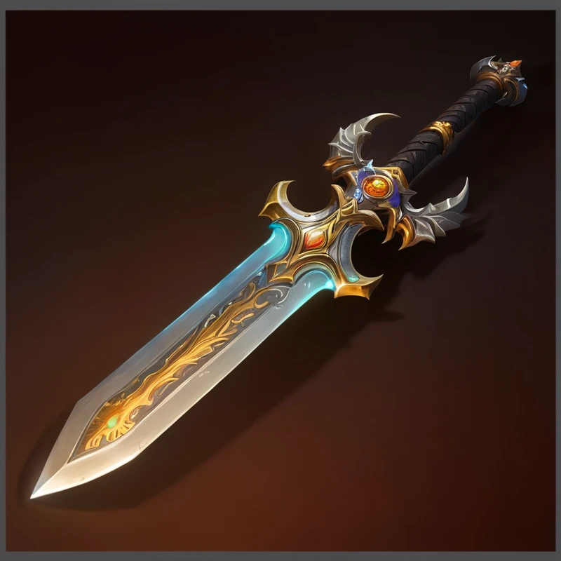 there is a very Great Sword with a very long blade, epic Fantasy weapons art, Fantasy RPG Weapon Art, Sword Design, Huge sword, Sword weapons, Beautiful sword, Fantasy weapons, Glowing sword, Fantasy Sword, Fantasy Sword of warrior, Fantasy Blade, The style of the Ghost Slayer Blade, Hearthstone Weapon Art, World of Warcraft Blizzard Weapon Art, Shining Sword, Great Sword