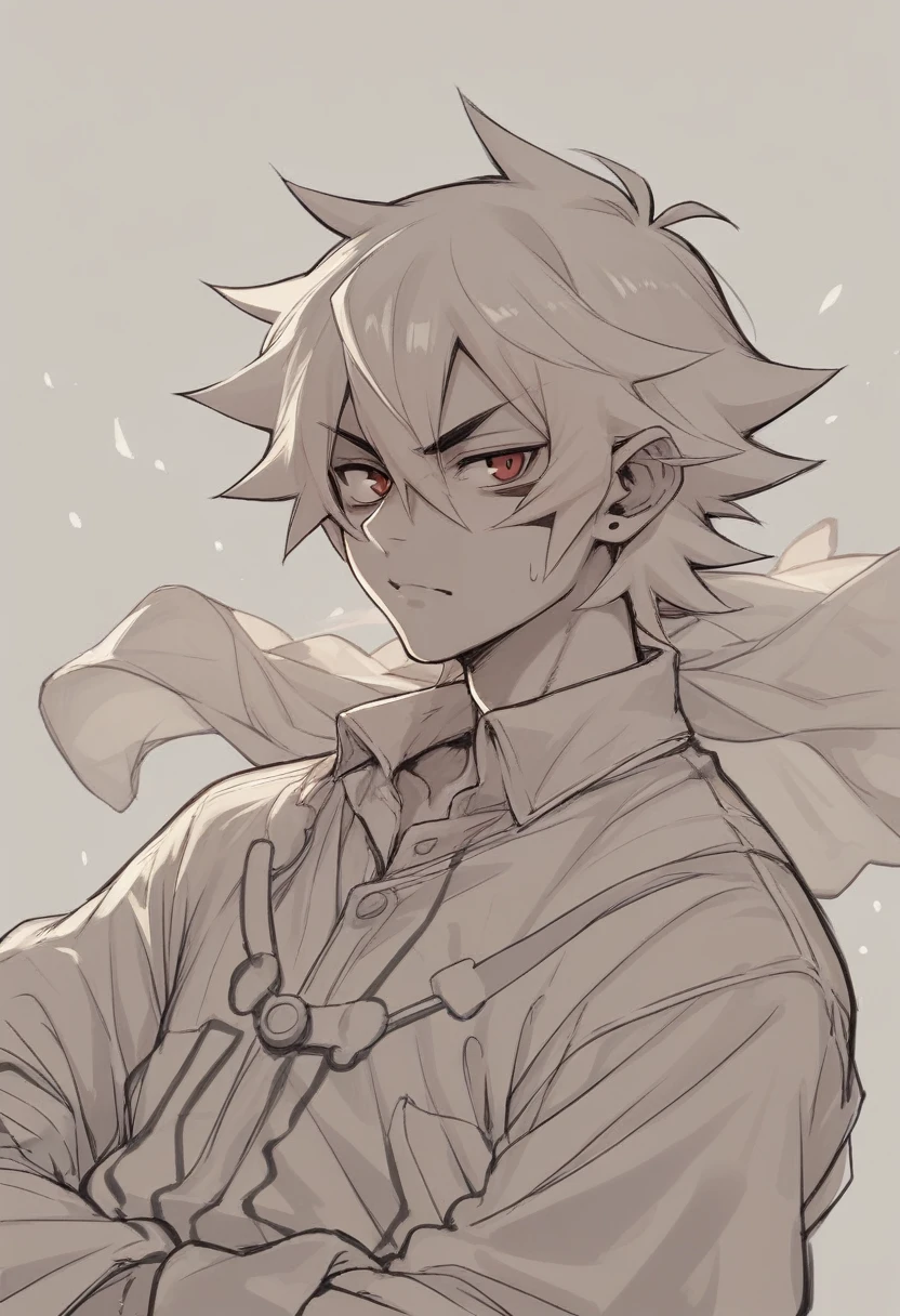 Man, thick eyebrows, handsome, short hair, fox ears, injured, cute