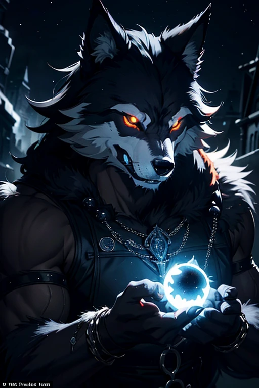 werewolf wolf, feroz, rage, The eyes burn with fire, negro, rosary in claws,time,
ultrarealism, overdetailing, The wool texture is detailed, cinematographic, The correct composition, A closeup of a, wide shoulders, SMILE, a starry sky, officer, Masterpiece, magnificence