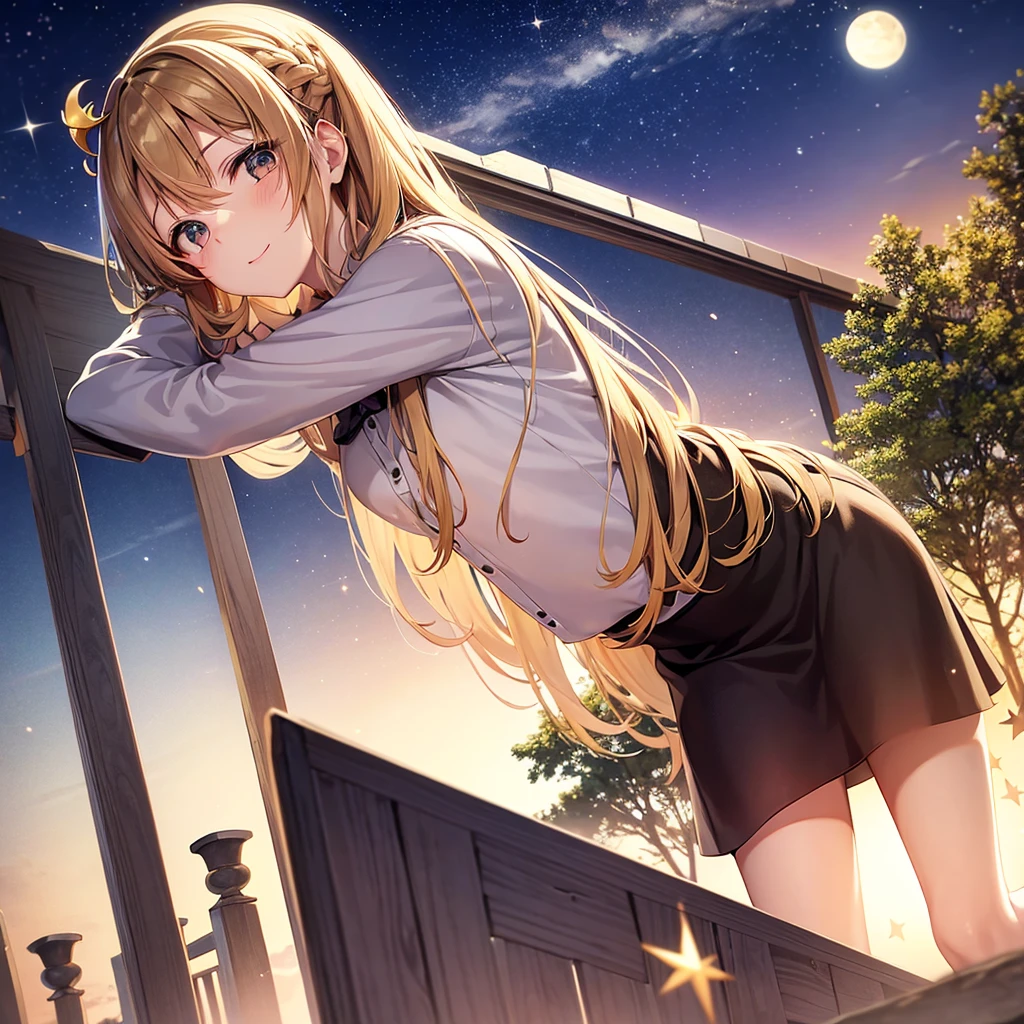 asuna,STAR, crown half up hairstyle,, mature female, dusk, dusk sky, sunset,Free Pose。Low - Angle、Humiliation