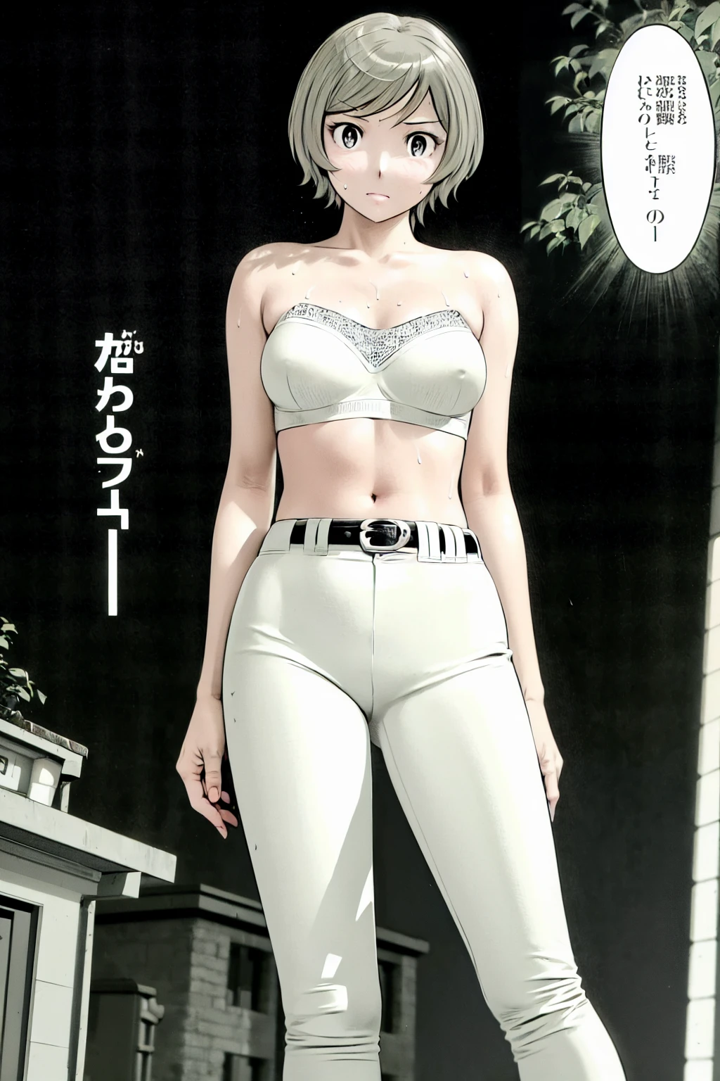 (Baseball uniforms:1.2),
blonde, (short hair:1.2),White trousers、Black belt、((Illustration of people))、Tube top bra、
View your viewers,, (Highest quality:1.3), White pants、Outdoor、baseball ground、ground、soil、blue eyeasterpiece、Highest quality)、Highest quality, Ultra-high resolution, (((masterpiece))), alone, Sweat、Big eyes、Large breasts、Torn clothes、 Fully exposed、Nipples、One Girl, Front view、Embarrassed face、Bronze colored hair、((short hair))、Stand up straight、Cowboy Shot