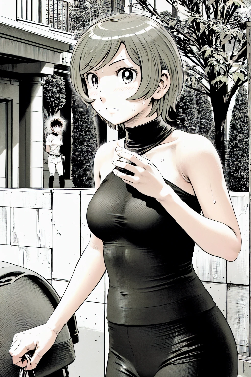 (Baseball uniforms:1.2),
blonde, (short hair:1.2),White trousers、Black belt、((Illustration of people))、Tube top bra、
View your viewers,, (Highest quality:1.3), White pants、Outdoor、baseball ground、ground、soil、blue eyeasterpiece、Highest quality)、Highest quality, Ultra-high resolution, (((masterpiece))), alone, Sweat、Big eyes、Large breasts、Torn clothes、 Fully exposed、Nipples、One Girl, Front view、Embarrassed face、Bronze colored hair、((short hair))、Stand up straight、Cowboy Shot