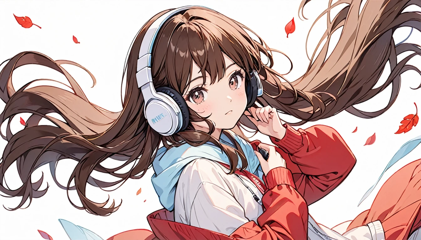 Girl wearing headphones,Brown Hair,1 person,Leave the background to us