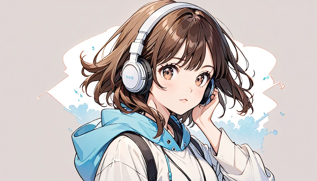Girl wearing headphones,Brown Hair,1 person,Leave the background to us