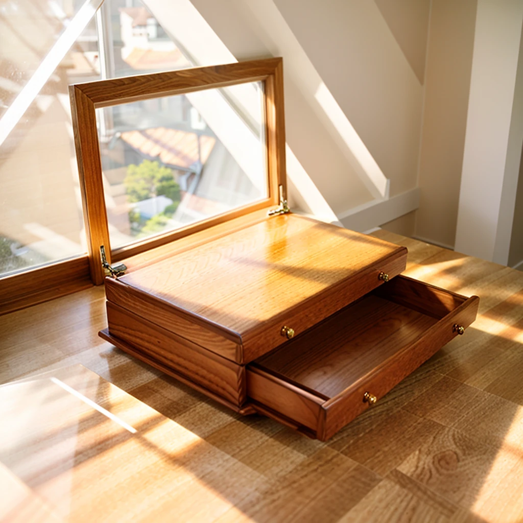 In this cozy room,A ray of sunlight shone on the table through the half-drawn curtains,Let the wood grain on the watch storage case shine with a faint sheen。There is a calm and serene atmosphere in the surrounding air。Several still lifes hang on the walls of the room,It adds a touch of elegance to the space。And on the other side of the room,A half-open window lets the breeze blow in,The pages on the small desk by the window flipped in the wind,This quiet scene gives a sense of tranquility and comfort。