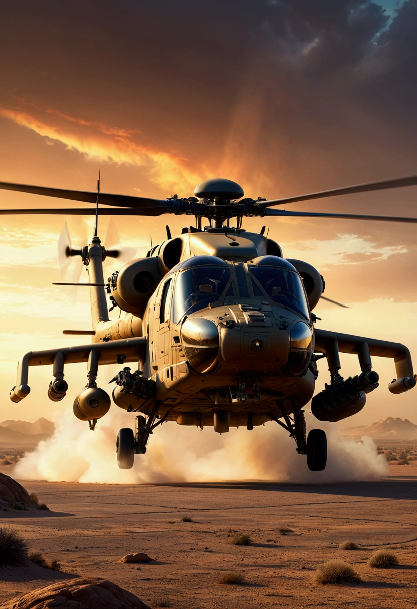 a combat helicopter with desert princess written on the side, a painting of a desert princess, military airfield, highly detailed, photorealistic, 8k, hyper detailed, cinematic lighting, dramatic sky, volumetric fog, epic, intricate details, award winning, masterpiece, studio quality, sharp focus, physically based rendering, extreme detail description, professional, vivid colors, dramatic lighting, atmospheric, gritty, military precision, seamless, stunning visual effects
