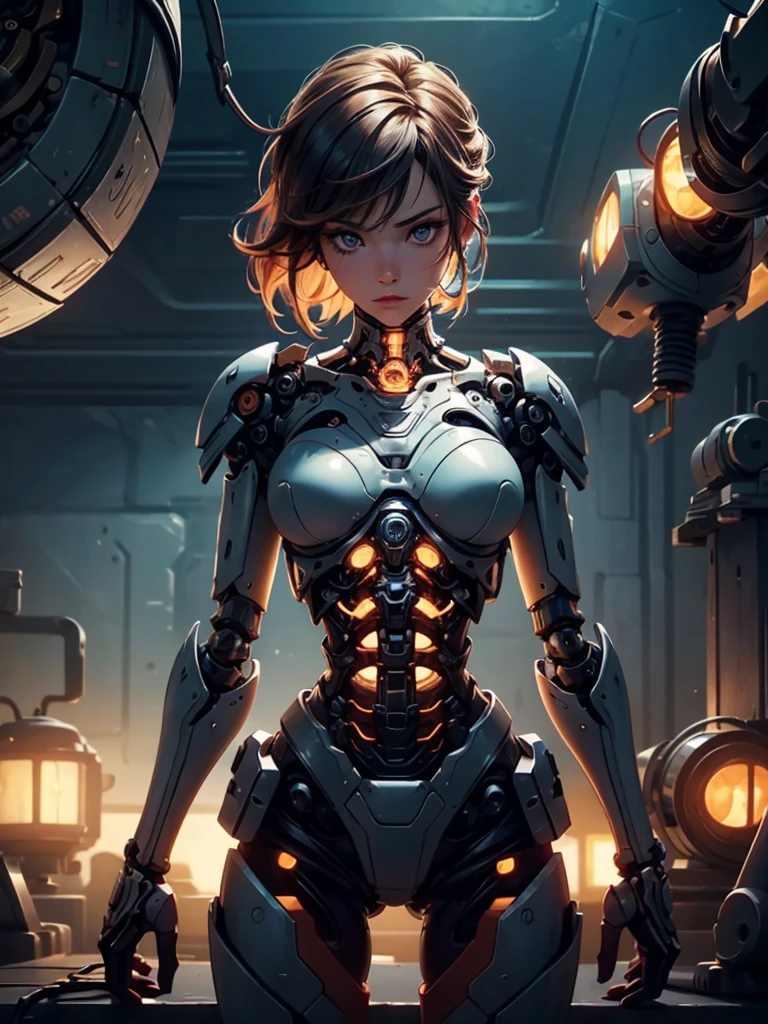 (((masterpiece))), (((best quality))), ((ultra-detailed)), (highly detailed CG illustration), ((an extremely delicate and beautiful)),cinematic light,((1mechanical girl)),solo,(cowboy shot:1.2),(machine made joints:1.2),((machanical limbs)),(mechanical vertebra attaching to back),((mechanical cervial attaching to neck)),expressionless,,(character focus),science fiction,extreme detailed,colorful,highest detailed, loongs,fengs,background,, sultry look, seductive,
