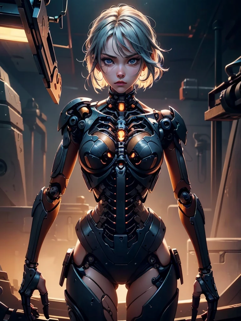 (((masterpiece))), (((best quality))), ((ultra-detailed)), (highly detailed CG illustration), ((an extremely delicate and beautiful)),cinematic light,((1mechanical girl)),solo,(cowboy shot:1.2),(machine made joints:1.2),((machanical limbs)),(mechanical vertebra attaching to back),((mechanical cervial attaching to neck)),expressionless,,(character focus),science fiction,extreme detailed,colorful,highest detailed, loongs,fengs,background,, sultry look, seductive,
