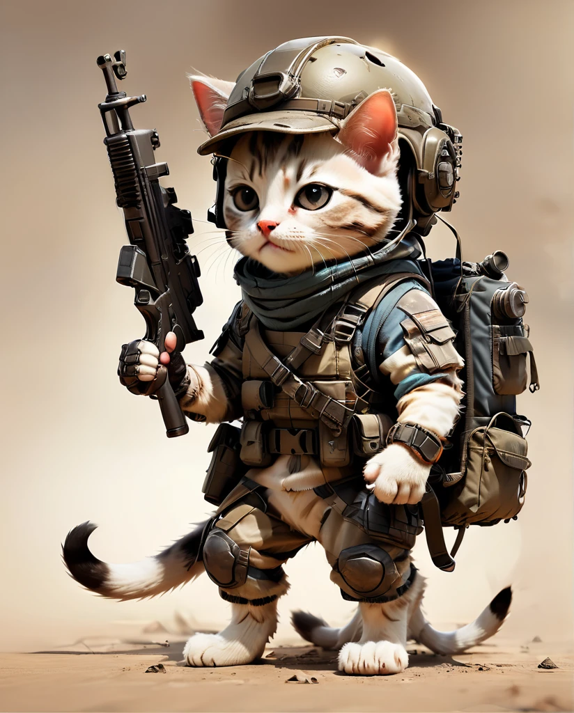 high quality Combat training kitten(Personification) He has a rifle. wearing a helmet