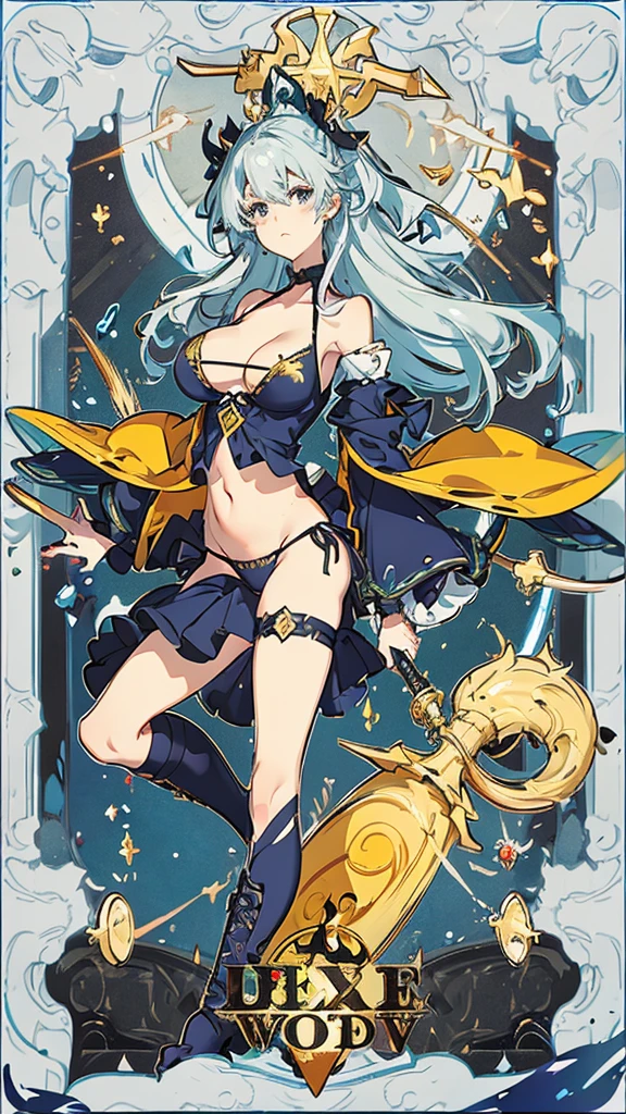 Scorpion、Orange Hair、tarot cards,Hands together,Vulcan salute,attention, There is a halo behind the head,finely_detailed, perfect_Body, perfect_Eye, perfect_Face, perfect_finger,Yu-Gi-Oh card game style、(((Voluminous breasts 1.8)))、(((micro bikini 1.4)))、(Saggy breasts 1.4)、(Cleavage 1.4),Seductive pose、Random Pause、cowboy shot、
(The Scorpion symbol is depicted on the card frame 1.3)、Three-dimensional depiction that seems to emerge from the card, ultra-detailed depiction, artistic、A pose that makes it seem as if the person is coming out of the card、The card frames are drawn in super-beautiful detail, perfect anatomy, perfect fingers, super beautiful faces, stunning beauties aged 16 to 30、Greek mythology sculpture style background、Super beautiful eyes, and the card frame features illustrations of the moon, sun, stars, and golden coins、The card frame features an illustration of a sword and shield、Card colors are random、Depicts the symbol of Scorpion、Write the letter Scorpion、Write Scorpion on the top of the tarot card.May the person who sees the tarot card be happy、Write the word "Scorpion" in embossed letters on the tarot card、Magic wand, spear, bow and arrow, guitar, fire, water, earth, wind, dagger, pen, sword, crossbow, large shield, gloves, fishnet stockings、Flowers, leaves, good luck, four leaf clover、Scattering jewels、Diamond, ruby, sapphire, topaz, blue sapphire, pearl, crystal,Virgo sign tattoo on body、Random hair color、Rainbow, red, blue, orange, yellow, purple, green, gold, silver, light blue, brown, white, yellow-green, navy blue, pink,