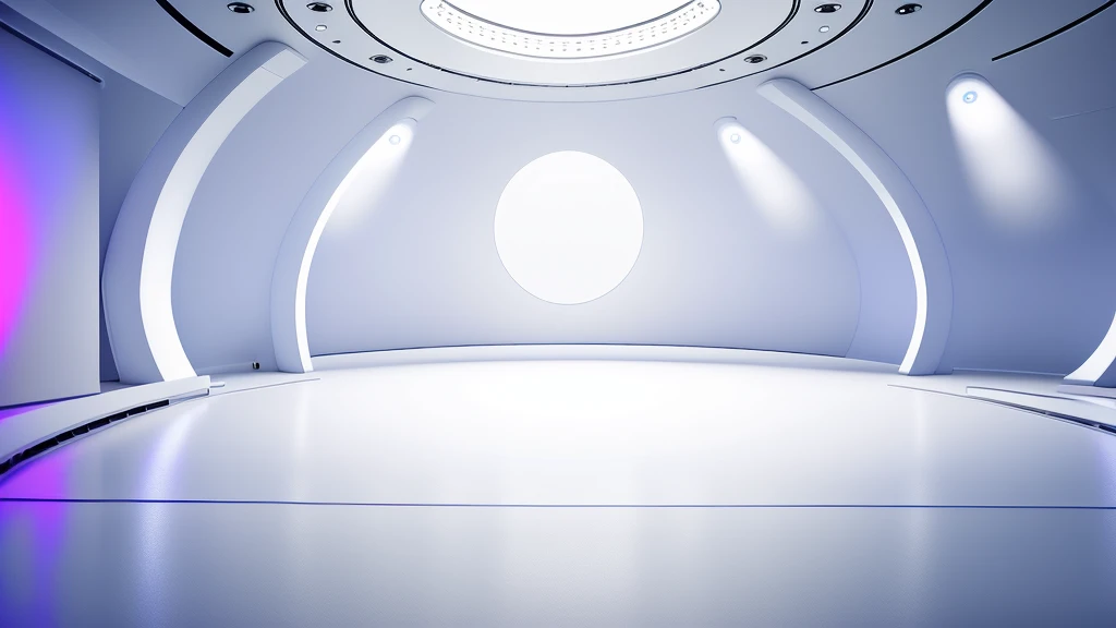 arafed empty white room and windows lights behind, futuristic room background, stage background, empty stage, interior background, futuristic room, arena background, clean white lab background, stage lighrt, futuristic setting, futuristic hall, studio background, white studio background, clean background, stage, volumetric lighting futuristic, white ambient background, personal room background