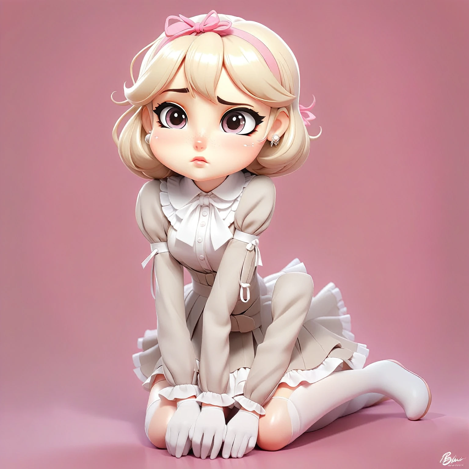 anime girl sitting on the ground with her legs crossed,  in dress, , anime barbie in white stockings, , soft anime illustration, ecchi anime style, holding a pudica pose, beautiful anime girl squatting, chibi girl, the anime girl is crouching, small  girl, cute anime girl, chibi