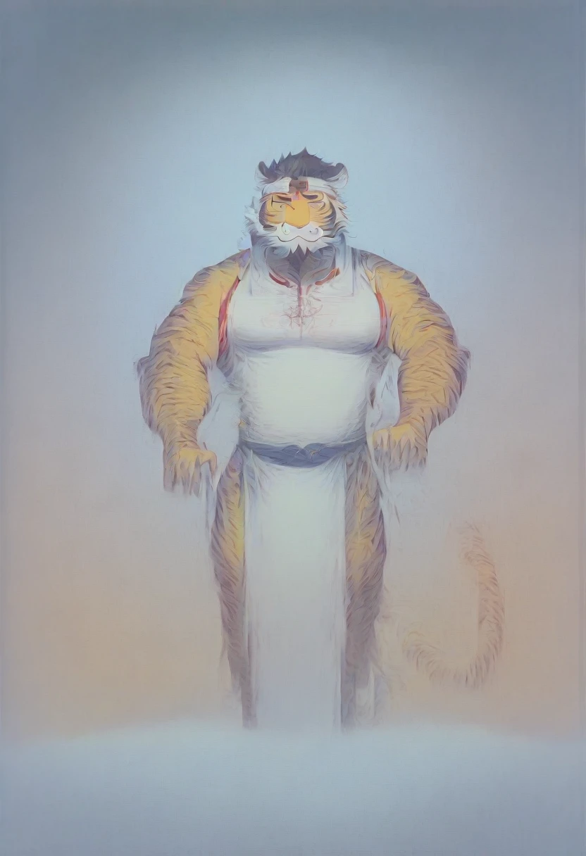 (huai_tianpei:1.3),beard,temple,Open,Chinese clothing,paw,Thick eyebrows,Orange body,Facial hair,Brown hair,Headband,Tiger ears,Tiger Boy,Medium Hair,