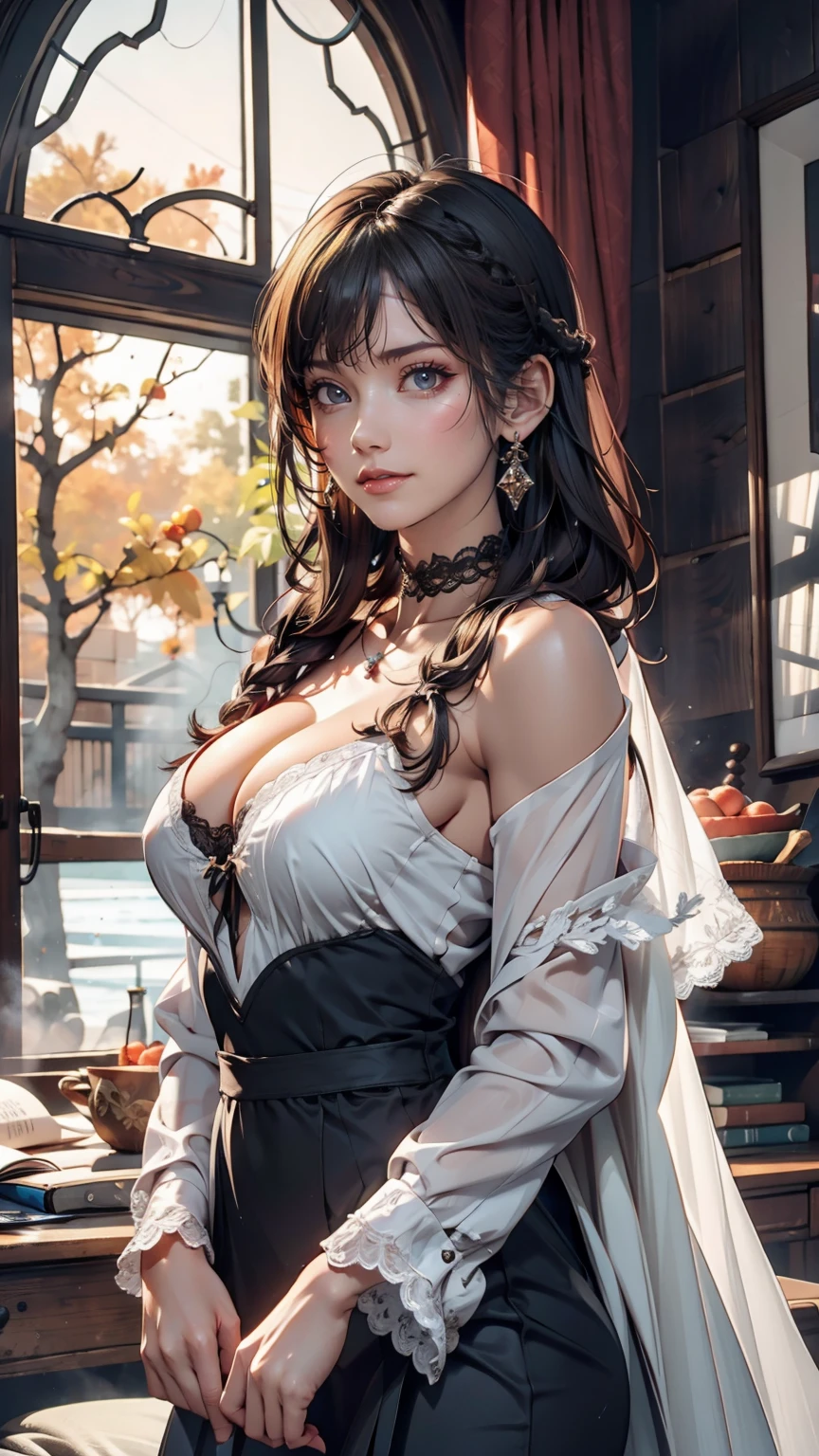 (masterpiece, Highest quality:1.2), Cowboy Shot, alone, One girl, Marianne von Edmund, smile, View your viewers, Blue clothes, Capelet、erotic、Sexy proportions、Long eyelashes、Plump and soft looking lips、Sexy summer dress、Lace choker、Multi braid((multiple braids))、