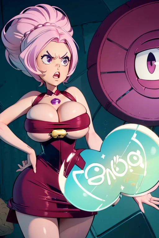 high resolution, steven Universe pearl, work of art, 1 girl, ((booba)), (angry face) , maroon hair, shorth hair,Broad Hips, thick thight, giant breasts, blue dress, huge giant round ass, Caucasian skin, niplles