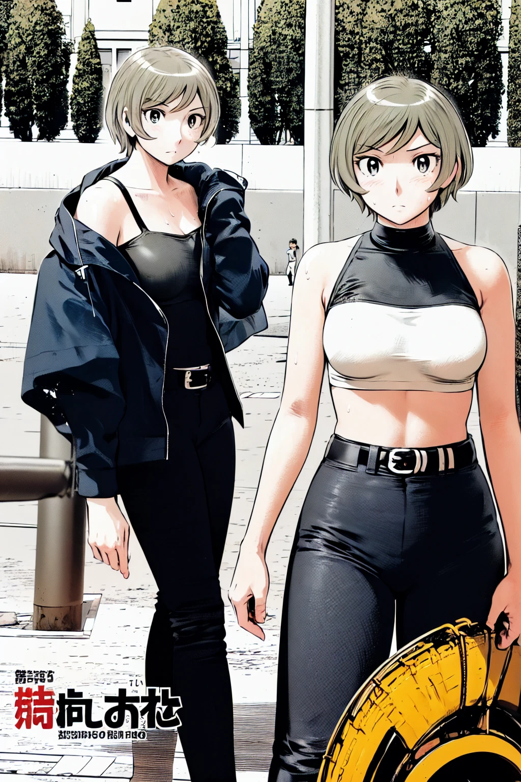(Baseball uniforms:1.2),
blonde, (short hair:1.2),White trousers、Black belt、((Illustration of people))、Tube top bra、
View your viewers,, (Highest quality:1.3), White pants、Outdoor、baseball ground、ground、soil、blue eyeasterpiece、Highest quality)、Highest quality, Ultra-high resolution, (((masterpiece))), alone, Sweat、Big eyes、Large breasts、Torn clothes、 Fully exposed、Nipples、One Girl, Front view、Embarrassed face、Bronze colored hair、((short hair))、Stand up straight、Cowboy Shot