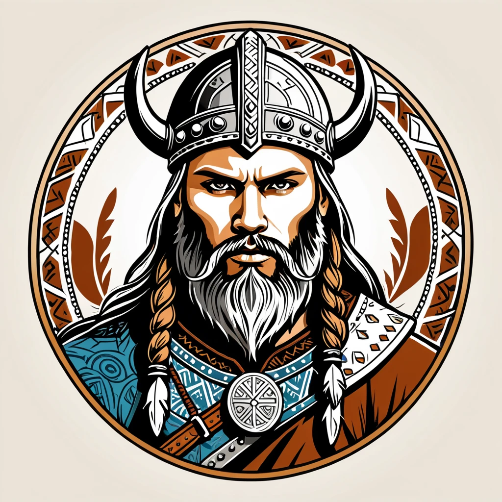 man in native viking folk outfit, vector graphics, strong contours