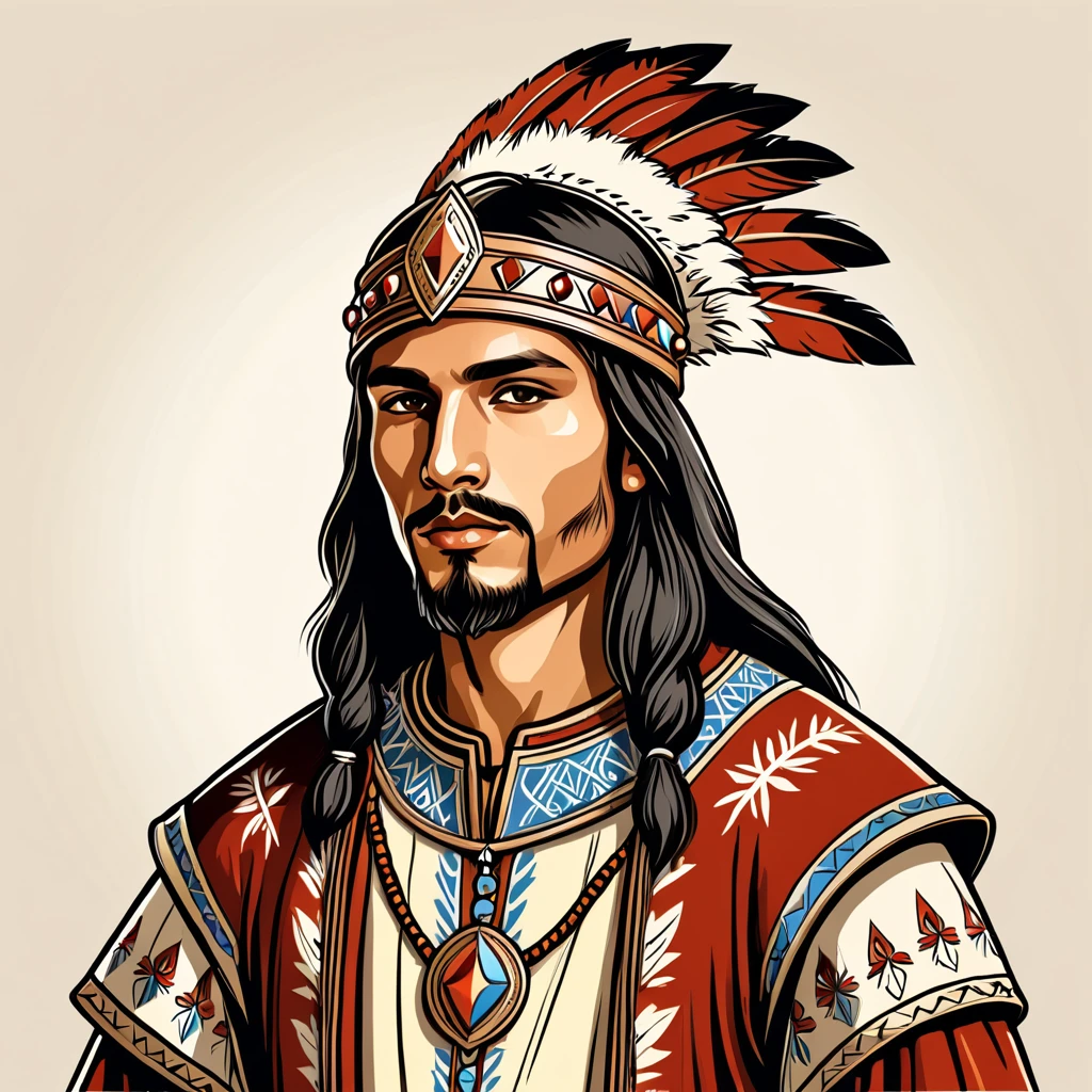 man in native medieval folk outfit, vector graphics, strong contours