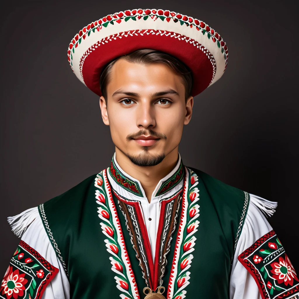 man in native hungarian folk outfit, vector graphics, strong contours