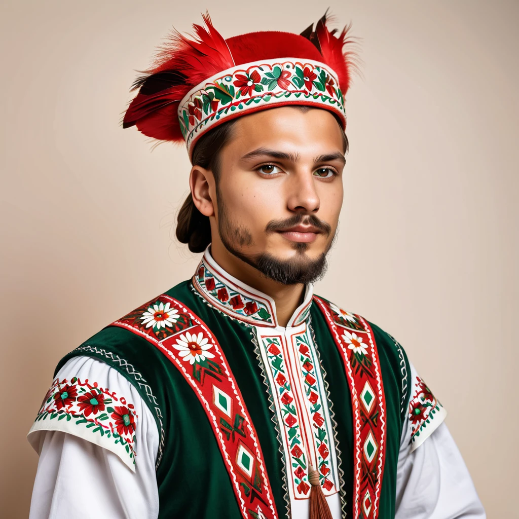 man in native hungarian folk outfit, vector graphics, strong contours
