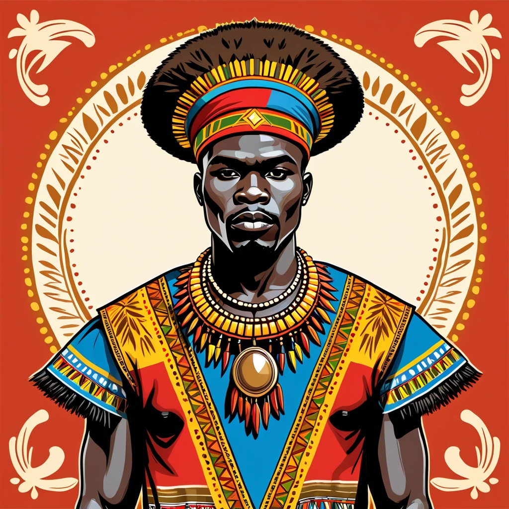 man in togo folk outfit, vector graphics, strong contours
