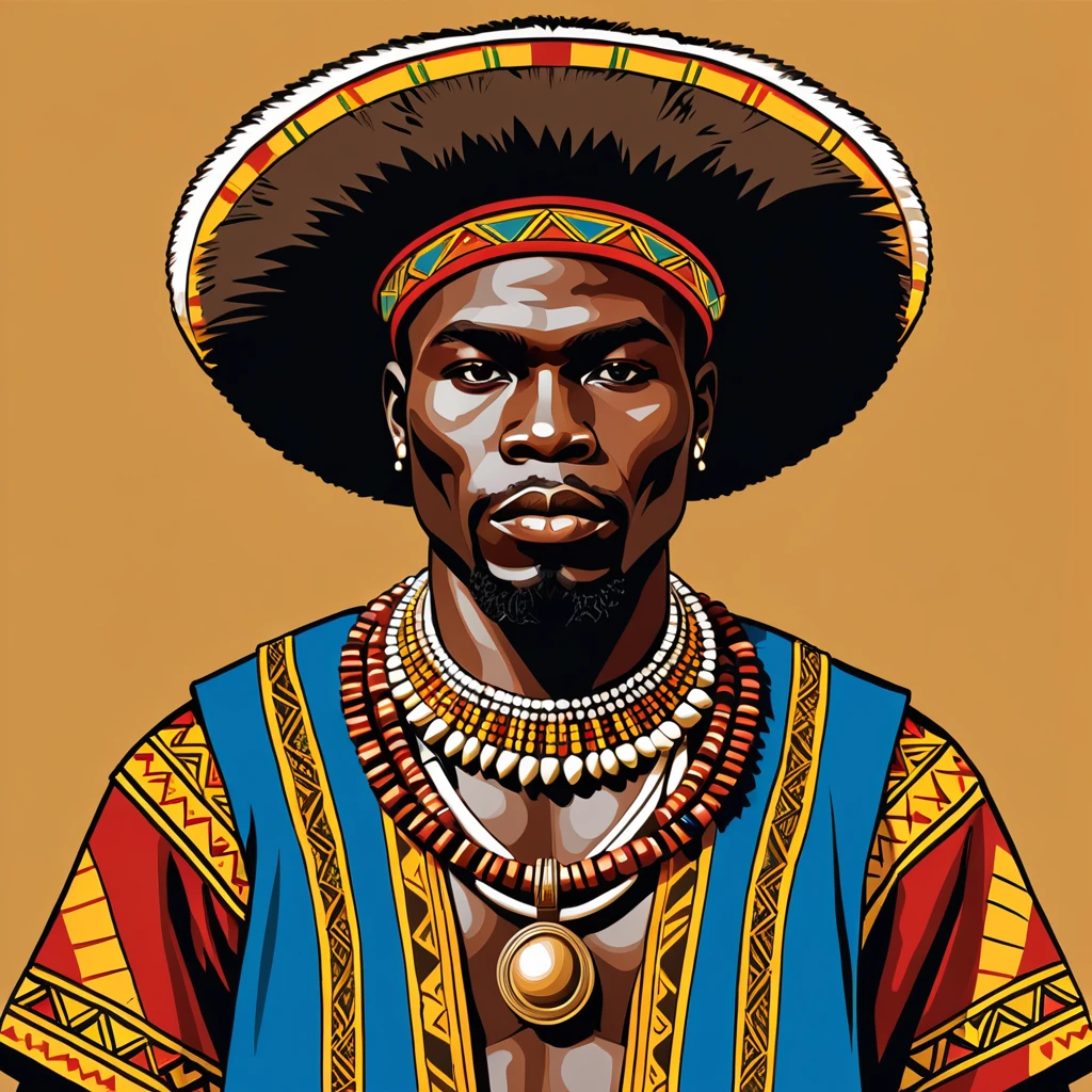 man in native congo folk outfit, vector graphics, strong contours
