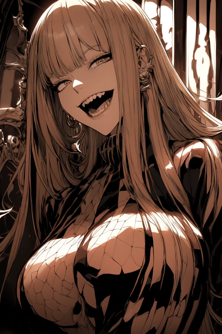 8k, masterpiece, bset quality, girl in white leather luxury vest outfit, glossy, y girl fantasy anime artwork, fantasy anime illustration, badass anime 8k, wallpaper 4k anime art, 4k anime art wallpaper, 2.5 d cgi fantasy anime artwork, 8k anime art wallpaper, detailed digital anime art, beautiful fantasy anime, epic anime artwork majestic, anime wallpaper 4k, detailed anime artwork, sexseductive, giant, women, anime style, best quality, extremely detailed, best silhouette), (details )font background, dark fantasy), (beautiful detailed face), high contrast, (best lighting details, extremely delicate and beautiful eyes), ((cinematic lights)) , colorful, super detailed, dramatic lighting, intricate details (1 girl, solo, sharp face, . Blonde, super long hair, bangs, long eyelashes, dynamic angles), blood splatter, black light swirling around character, depth of field, black light particles, (broken glasagic circle) . Luxurious lobby background, super cars, lights
