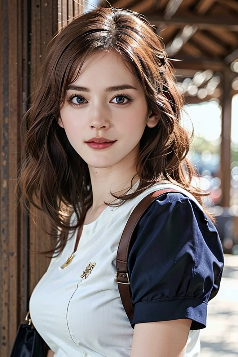 (Preserve face images), pale face:1.3、Super thin face:1.3, (very big eyes:1.5)、 (blown eyes:1.5), master piece、8K, {highest quality}, {{masterpiece}}, {very delicate and beautiful}, outstanding light and shadow, highly detailed wallpaper, clear and bright sパフスクロップドオーガニックコットンポロシャツ、Pleated linen blend culottes、Recycled Rubber Sneakers、Upcycled Leather Backpack、Biodegradable Acetate Boxy Regeneration、Eco-friendly shell ring Toothless smile:1,5),  Drinking coffee in a cafe in Shibuya：1.3