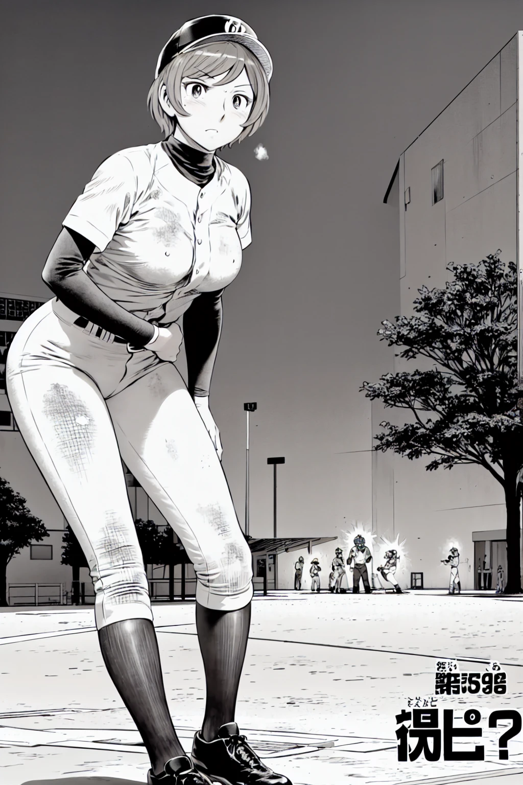 (野球uniform:1.2),
blonde, (short hair:1.2),Long sleeve, Black Shirt, turtleneck,White trousers、uniform、Black belt、((Illustration of people))、big 、Covered in mud、Soil stains、ドロドロのuniform、
View your viewers,, (Highest quality:1.3),One Girl, White pants、uniform、Outdoor、baseball ground、ground、soil、blue eyes、Tight black shirt、(masterpiece、Highest quality)、Highest quality, Ultra-high resolution, (((masterpiece))), alone, Sweat、big eyes、big Breasts、Torn clothes、 Fully exposed、Nipples、One Girl, Front view、Embarrassed face、Bronze colored hair、((Baseball Cap、short hair))、Stand up straight、Cowboy Shot