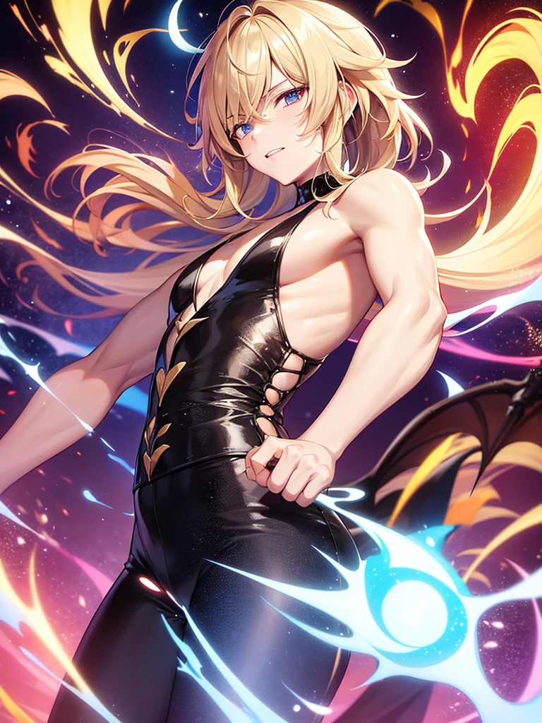 Anime, young guy, daemon, a femboy, holding fire in his hands