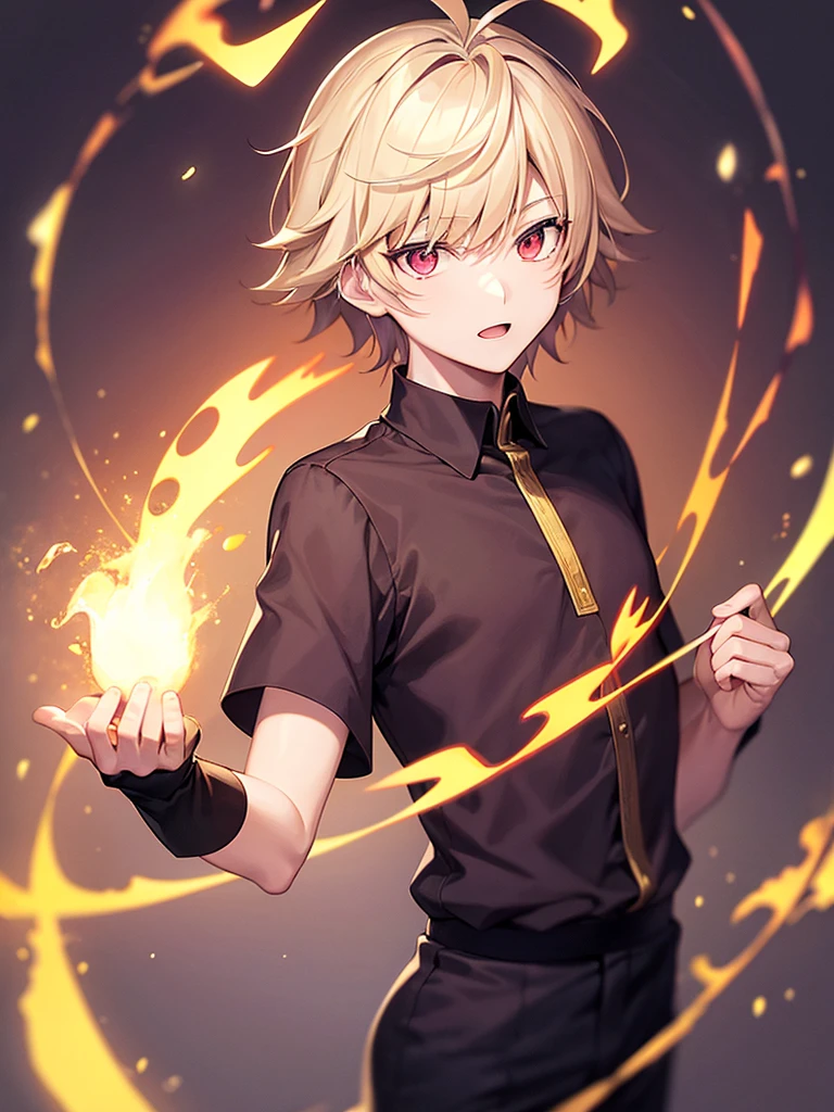 Anime, young guy, daemon, a femboy, holding fire in his hands