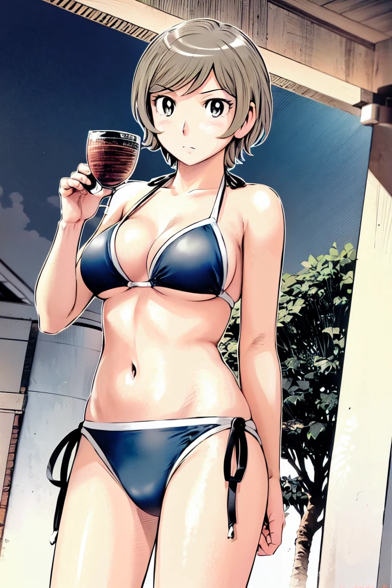 (slingshot bikini:1.2),
Blonde, (short hair:1.2),Illustration of a person、
View your viewers,, (Highest quality:1.3),One Girl, beach、Outdoor、 ground、ground、soil、blue eyeicro Bikini、(masterpiece、Highest quality)、Highest quality, Ultra-high resolution, (((masterpiece))), alone, Large breasts、One Girl, Front view、Embarrassed face、Bronze colored hair、((short hair))、Stand up straight、Cowboy Shot