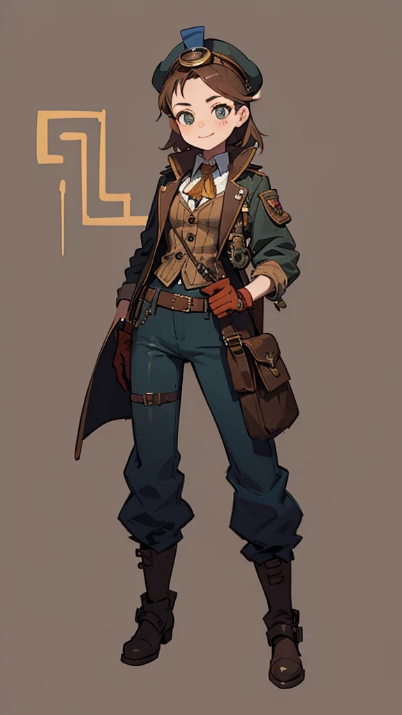 1.steampunk,,,Goggles on the forehead,A fake smile,gloves,whole body,boots,pants,hat,girl
