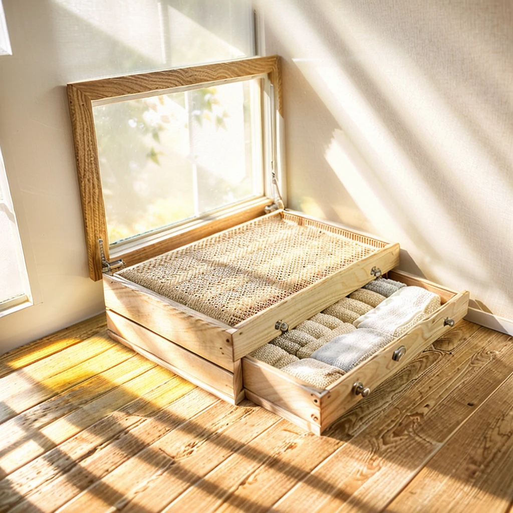 Comfort Room,White curtains,Soft sunshine,Linen floor coverings，Textured，Light filter，Watch Storage Box,Wood grain gloss,Peaceful and tranquil,Wall Still Life,Elegant decoration,Half-open windows,light breeze,Turn the pages,Peaceful atmosphere,Warm and comfortable living atmosphere。