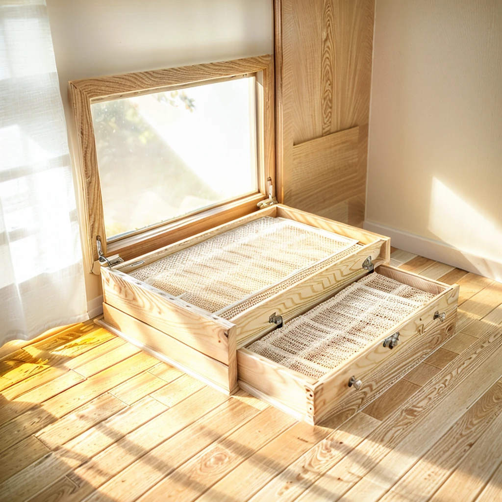 Comfort Room,White curtains,Soft sunshine,Linen floor coverings，Textured，Light filter，Watch Storage Box,Wood grain gloss,Peaceful and tranquil,Wall Still Life,Elegant decoration,Half-open windows,light breeze,Turn the pages,Peaceful atmosphere,Warm and comfortable living atmosphere。