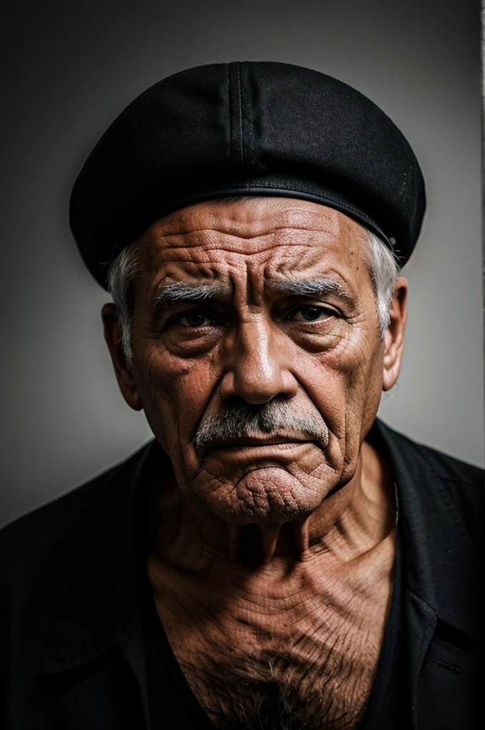 Sad Old man in black background 