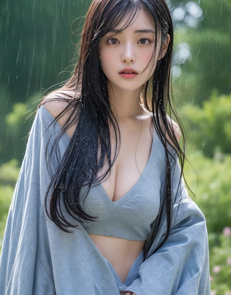 (Highest quality、4K、masterpiece:1.3)、Beautiful woman、1 female、(Proudly、Attractive body:1.2)、Abdominal muscles:1.1、Dark brown hair:1.1、(It rained and I got wet、Raindrops、Wet body:1.2)、Very detailed顔、Detailed lips、Detailed eyes、double eyelid　Short hair, Hole in the Motto, Kotegawa Yui, Hime cut, 彼女は17 years oldです, Ishida Sui with black hair, Another Iwakura, Girl cute beautiful face, The outline of the pubic area is clear,(Small breasts), High resolution, Very detailed, Highest quality, [masterpiece:1.6],, Very detailed, Hmph, In detail, Highest quality, , Cinema Lighting, One Girl、、Cute Japanese Girl、Perfect figure、, Cute droopy eyes、Beautiful big eyes、Ultra-detailed、High resolution、Transcendental beauty　Highest quality、masterpiece、Magic Mix Real、(Raw photo:1.2)、(Photorealistic:1.4)、