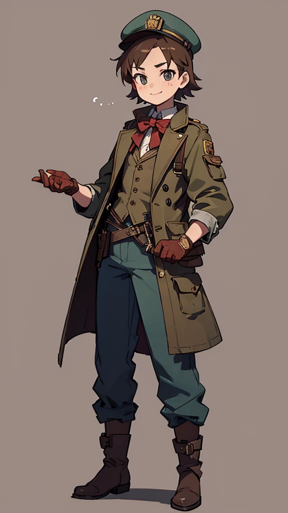 1.steampunk,,,Goggles on the forehead,A fake smile,gloves,whole body,boots,pants,hat,