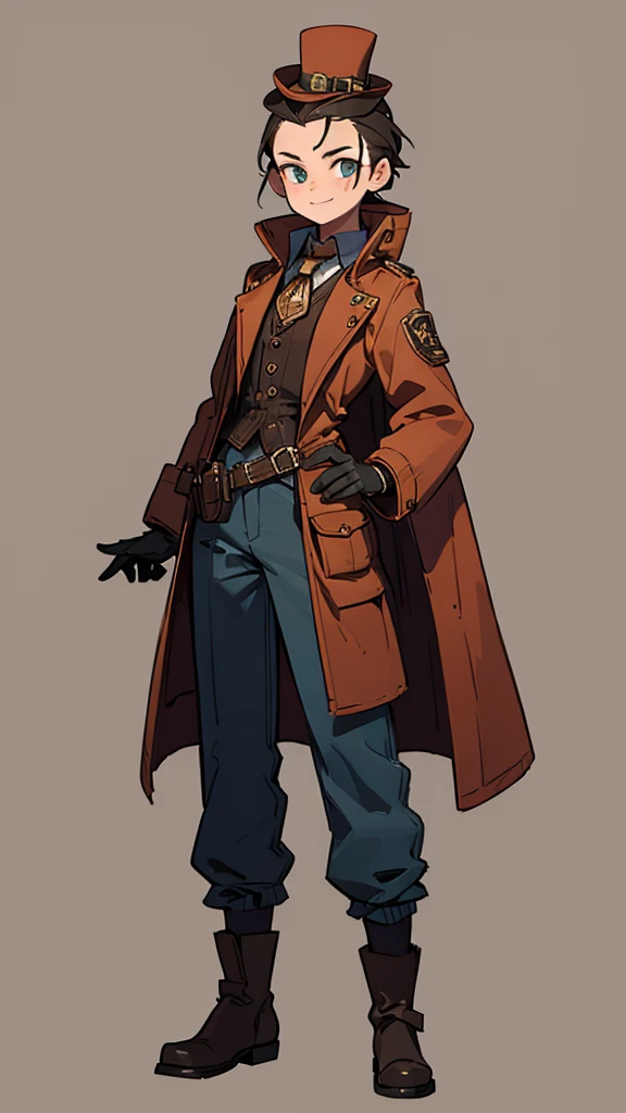 1.steampunk,************,,Goggles on the forehead,A fake smile,gloves,whole body,boots,pants,hat,