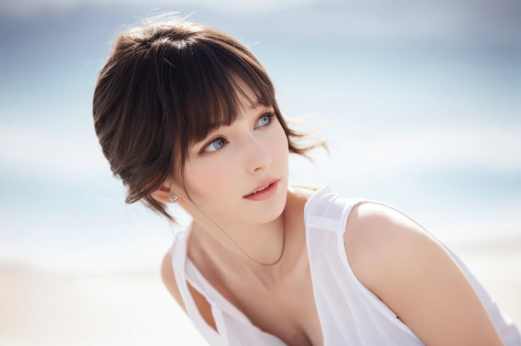 {{a extremely delicate and beautiful girl}}, {{extremely delicate and beautiful girl}}, {{{soft focus}}}, {{{perfect details}}}, {{{detailed and beautiful}}}, close shot, looking away, depthoffield, look up to, beautiful detailed fullbody, longuette, {{{woman}}}, young, Bob hair, spiked hair, wept bangs, grey hair, Perfect face, ?, detailed beautiful eyes, white skin, piercing, harajuku fashion, sleeveless shirt, open clothes, landscapes, white background, blurry background, cinematic lighting, flowing transparent white, {{{best masterpiece}}}, {{{best quality}}}, {{{extremely detailed 8K wallpaper}}},
