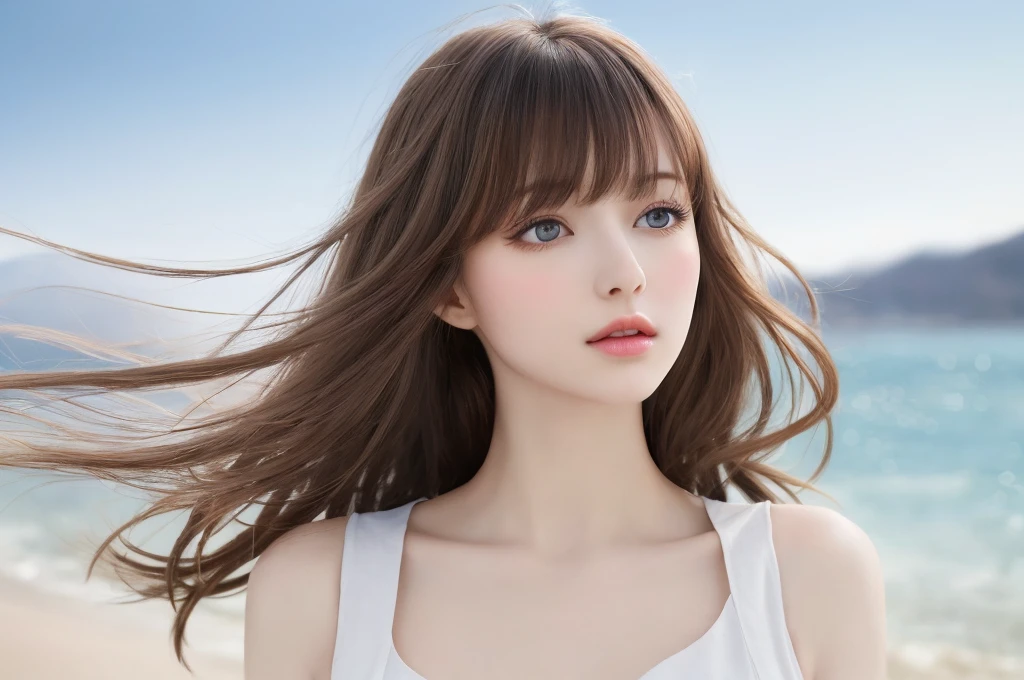 {{a extremely delicate and beautiful girl}}, {{extremely delicate and beautiful girl}}, {{{soft focus}}}, {{{perfect details}}}, {{{detailed and beautiful}}}, close shot, looking away, depthoffield, look up to, beautiful detailed fullbody, longuette, {{{woman}}}, young, Bob hair, spiked hair, wept bangs, grey hair, Perfect face, ?, detailed beautiful eyes, white skin, piercing, harajuku fashion, sleeveless shirt, open clothes, landscapes, white background, blurry background, cinematic lighting, flowing transparent white, {{{best masterpiece}}}, {{{best quality}}}, {{{extremely detailed 8K wallpaper}}},