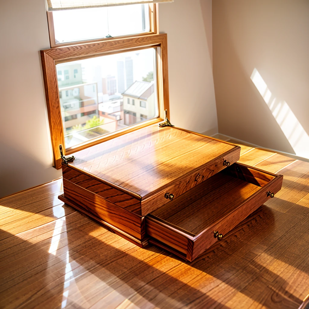 In this cozy room,A ray of sunlight shone through the half-drawn curtains on the table,Let the wood grain on the watch storage box shine with a faint luster。There was a calm and peaceful atmosphere in the air around them。There are several still lifes hanging on the walls of the room,It adds a touch of elegance to the space。And on the other side of the room,The half-open window lets in the breeze,The pages on the small desk by the window turned in the wind,This quiet scene gives a sense of tranquility and comfort。