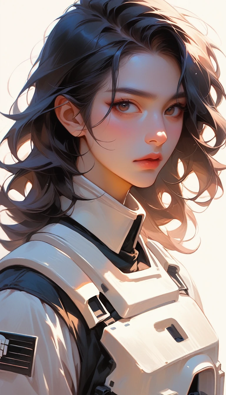 Stormtrooper、Asian、20-year-old、woman、Black Hair、Upper Body、Simple Background、