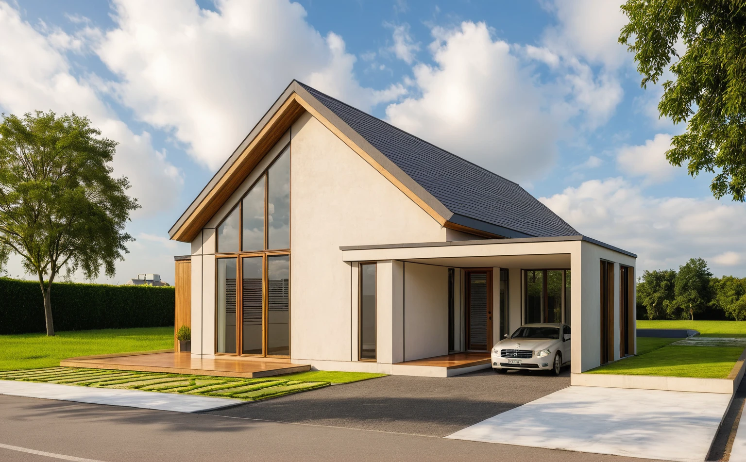 Raw photo,Masterpiece, high quality, best quality, authentic, super detail,
exterior, outdoors, house style indochine on the street, Groups,door wood,
road,pavement, grass, trees, sky, cloud, (day:1.1)