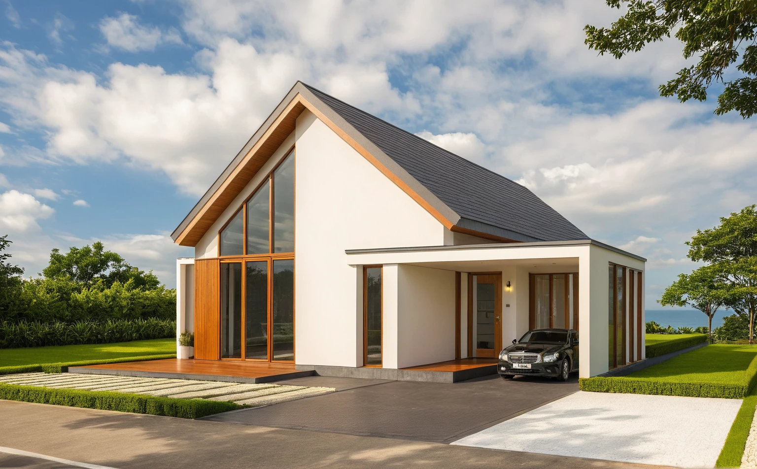 Raw photo,Masterpiece, high quality, best quality, authentic, super detail,
exterior, outdoors, house style indochine on the street, Groups,door wood,
road,pavement, grass, trees, sky, cloud, (day:1.1)
