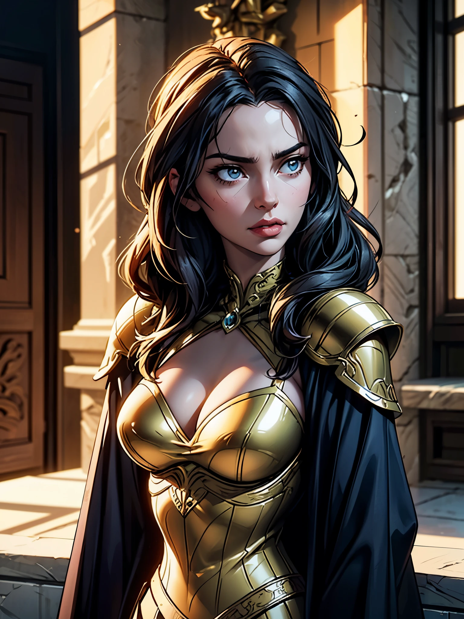 Cersei Lannister, as an anime character, brilliantly depicted with intricate details from the Game of Thrones series. her highly detailed attire, consisting of a majestic robe, shimmering with golden threads, accentuates her regal demeanor. The anatomy is portrayed with utmost accuracy, showcasing every curve and line of her body, conveying her stern and calculating nature. The cinematic color grading sets the scene, with hues of deep purple and harsh reds, reflecting her power and dominance. A shallow depth of field keeps the focus solely on Cersei, while the background is blurred with beautiful bokeh, enhancing the sultry look, seductive,