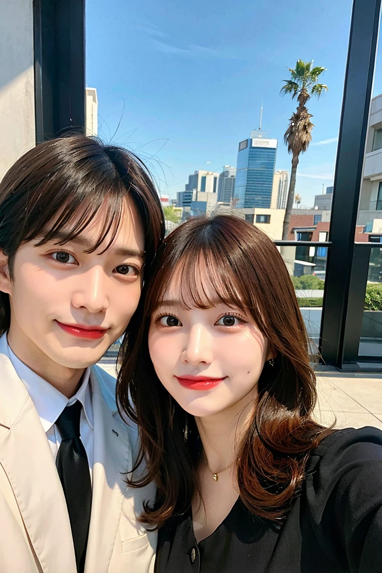 Handsome CEO and his beautiful girlfriend on a selfie date 